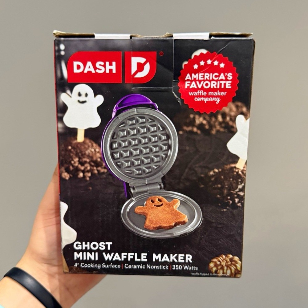 DASH Ghost Mini Waffle Maker Purple 4 in Ceramic Nonstick 350W